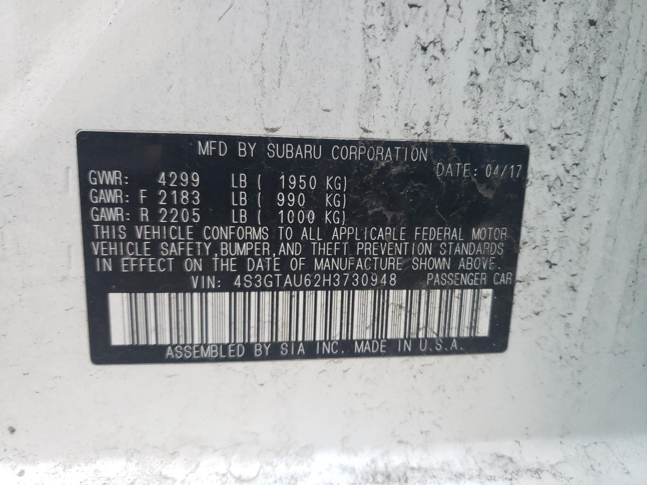 Photo 10 from auction – 2017 SUBARU IMPREZA LI with VIN 4S3GTAU62H3730948