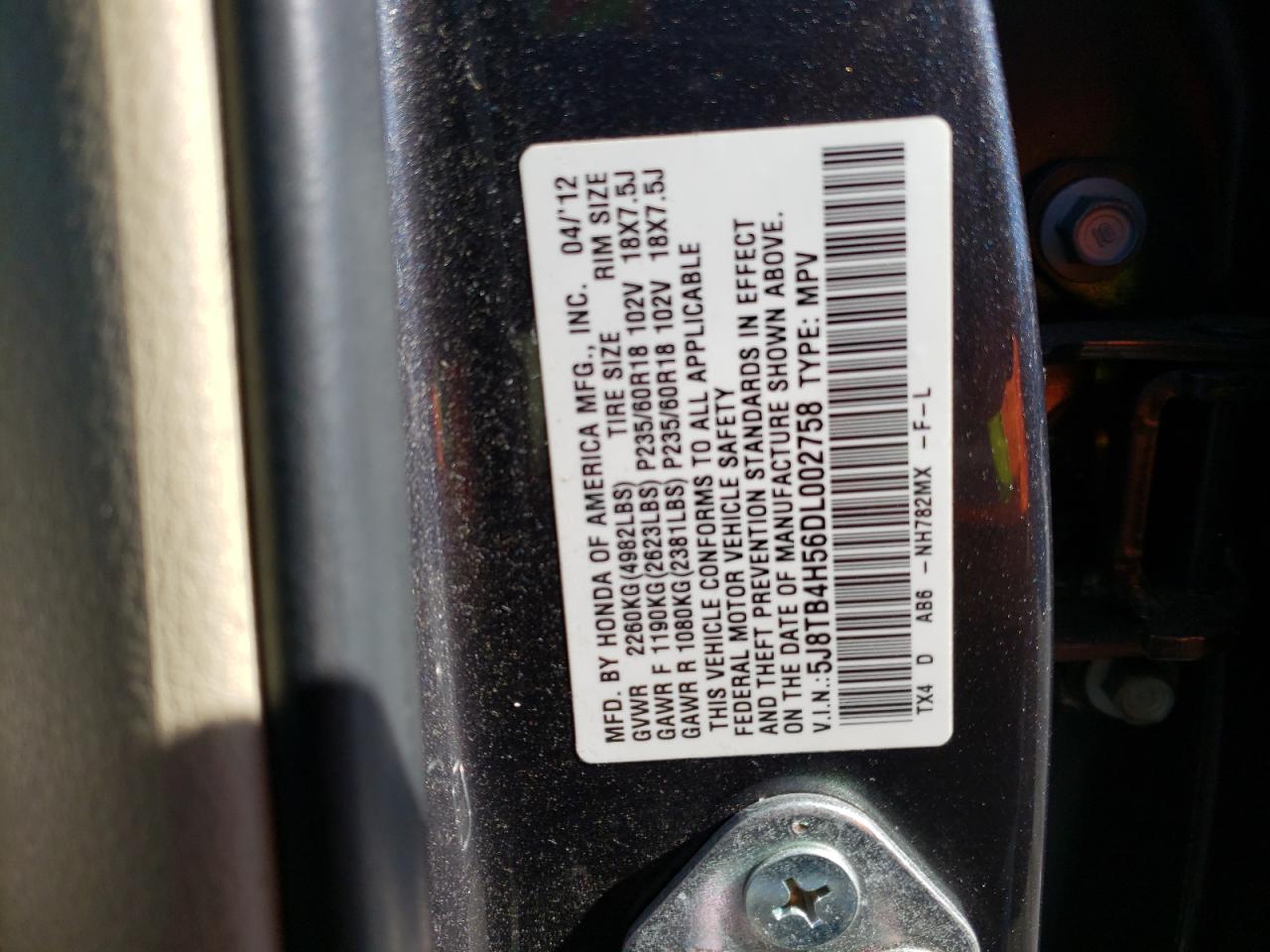 Photo 10 from auction – 2013 ACURA RDX TECHNO with VIN 5J8TB4H56DL002758