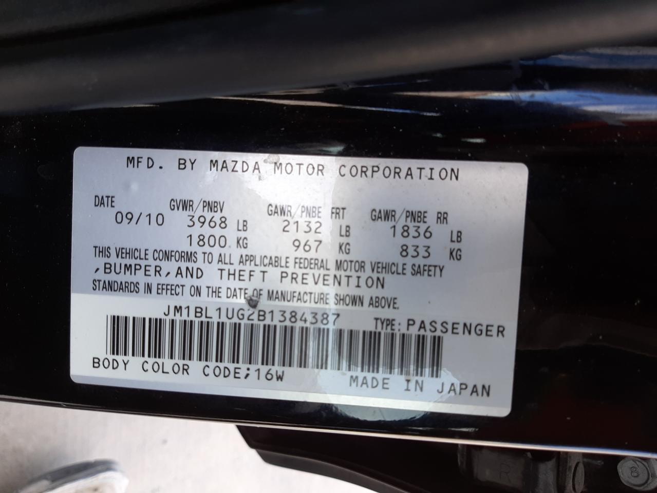 Photo 10 from auction – 2011 MAZDA 3 I with VIN JM1BL1UG2B1384387