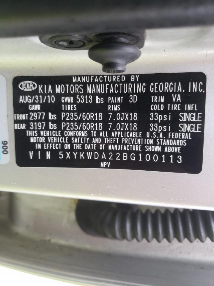 Photo 10 from auction – 2011 KIA SORENTO SX with VIN 5XYKWDA22BG100113