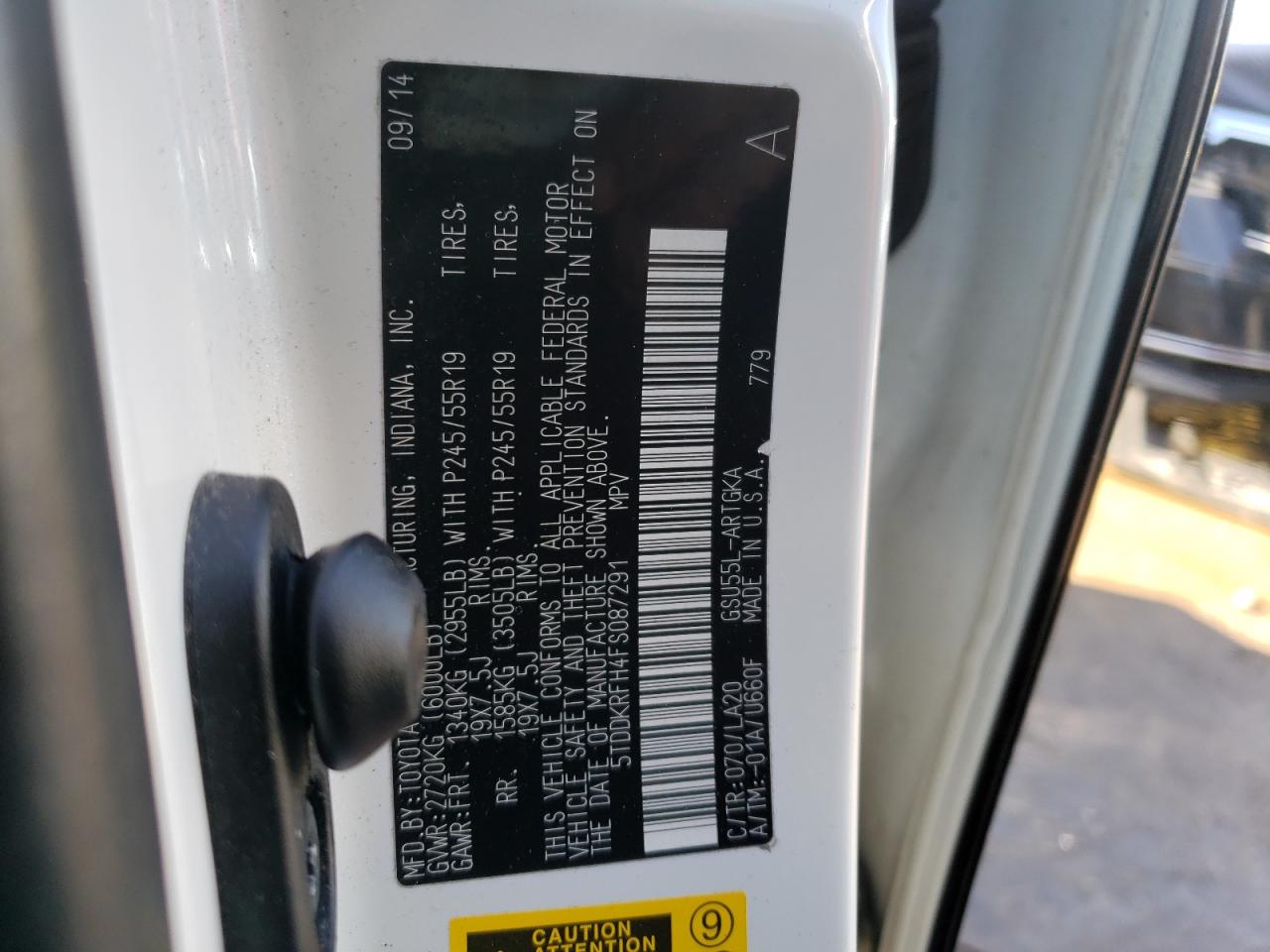 Photo 10 from auction – 2015 TOYOTA HIGHLANDER with VIN 5TDDKRFH4FS087291