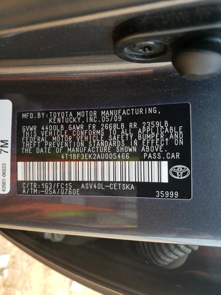 Photo 10 from auction – 2010 TOYOTA CAMRY BASE with VIN 4T1BF3EK2AU005466