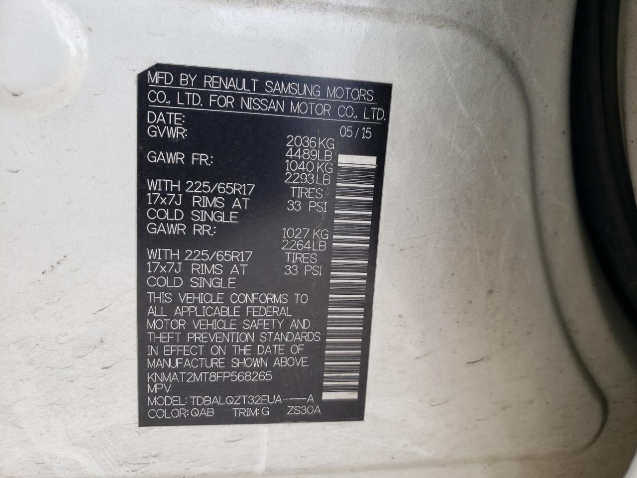 Photo 10 from auction – 2015 NISSAN ROGUE S with VIN KNMAT2MT8FP568265