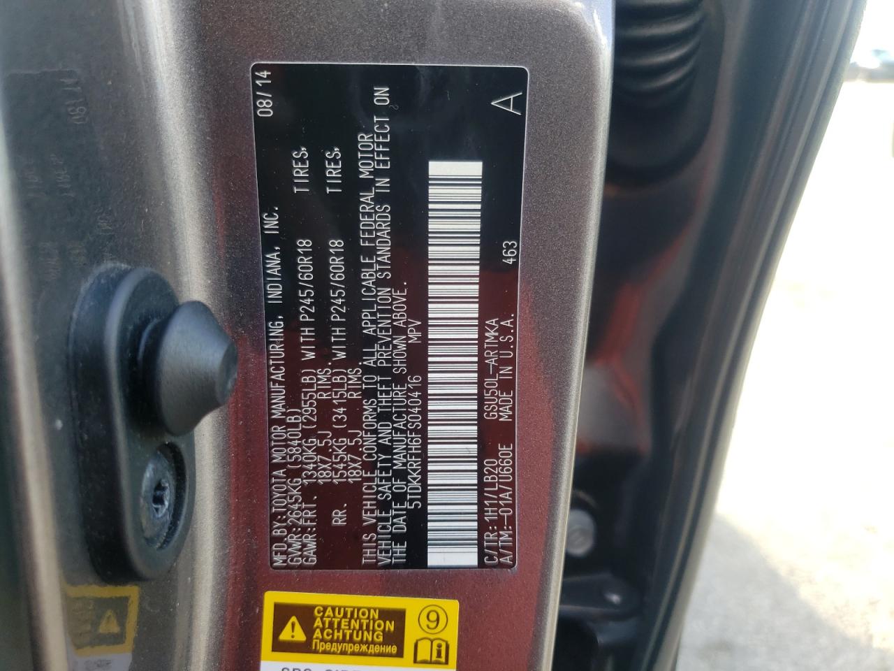 Photo 10 from auction – 2015 TOYOTA HIGHLANDER with VIN 5TDKKRFH6FS040416