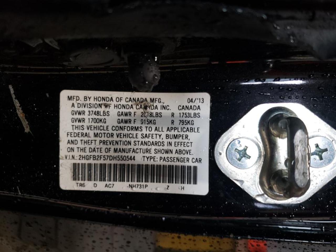Photo 10 from auction – 2013 HONDA CIVIC LX with VIN 2HGFB2F57DH550544