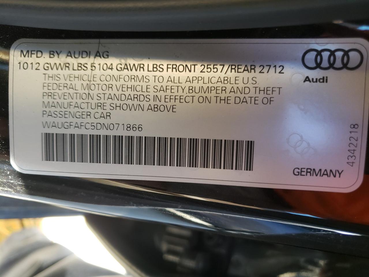Photo 10 from auction – 2013 AUDI A6 PREMIUM with VIN WAUGFAFC5DN071866