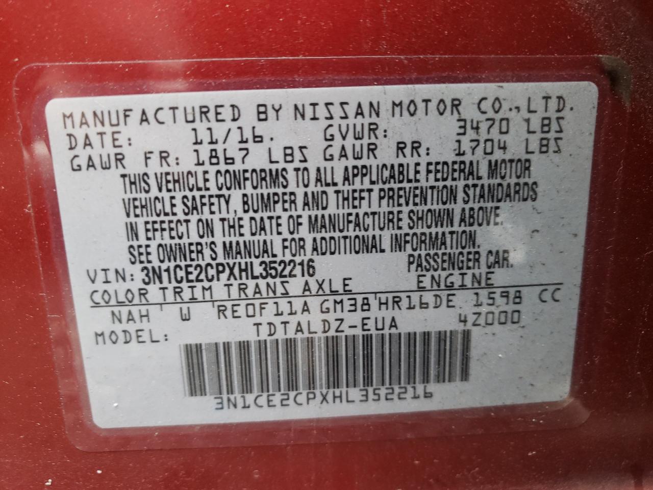 Photo 10 from auction – 2017 NISSAN VERSA NOTE with VIN 3N1CE2CPXHL352216