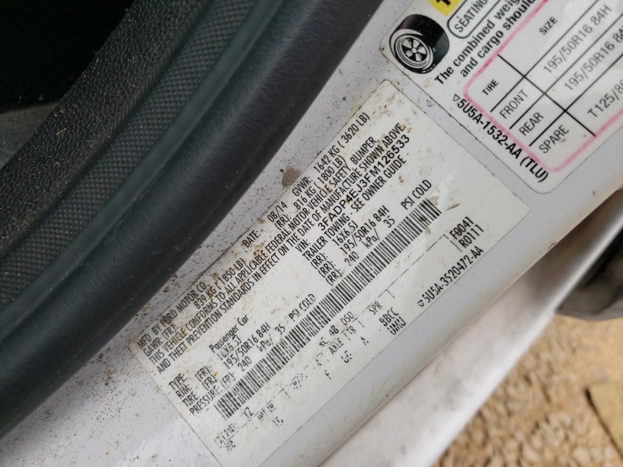Photo 10 from auction – 2015 FORD FIESTA SE with VIN 3FADP4EJ3FM126533