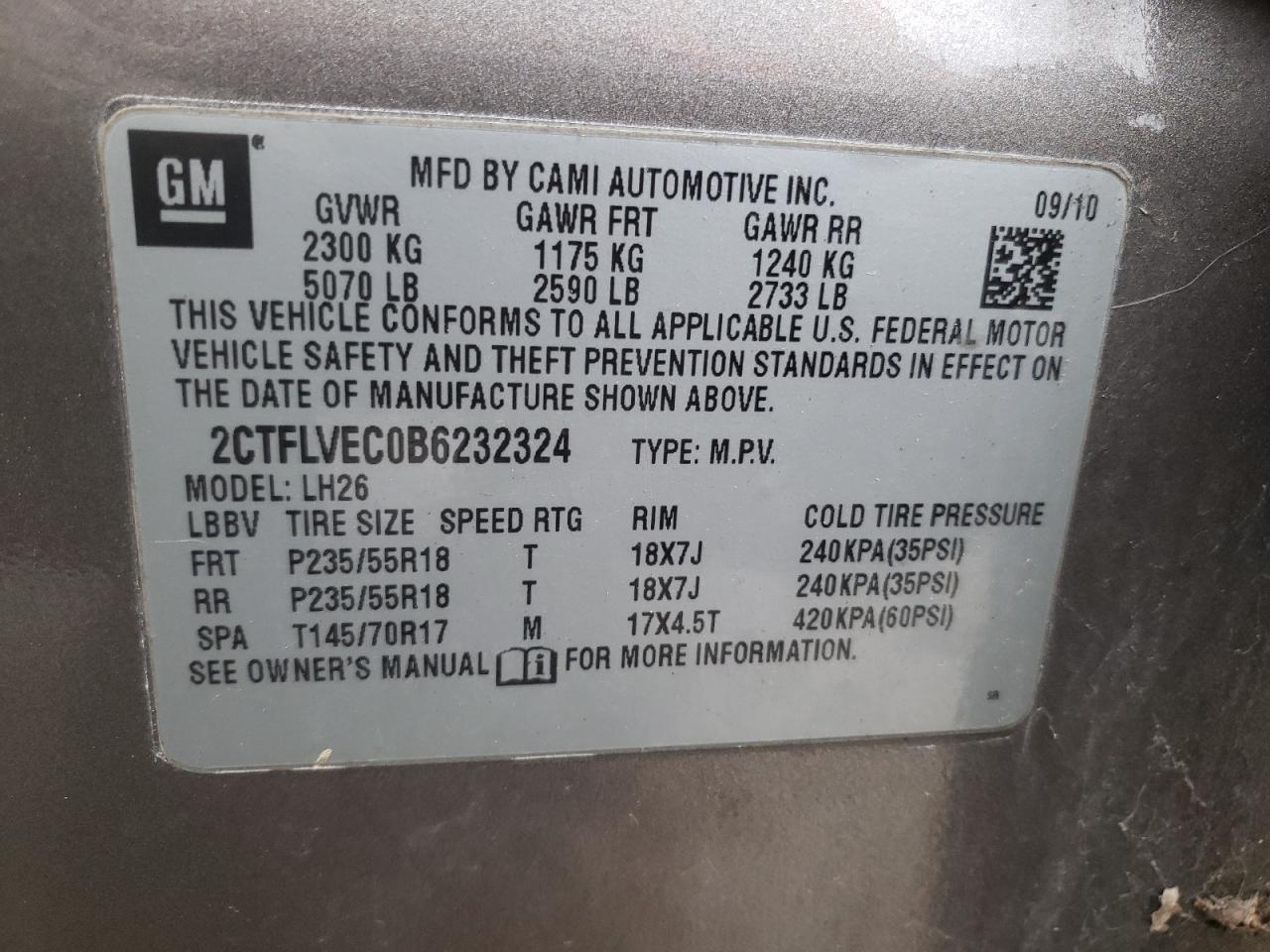 Photo 10 from auction – 2011 GMC TERRAIN SL with VIN 2CTFLVEC0B6232324
