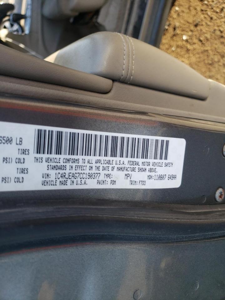 Photo 10 from auction – 2012 JEEP GRAND CHER with VIN 1C4RJEAG7CC190377