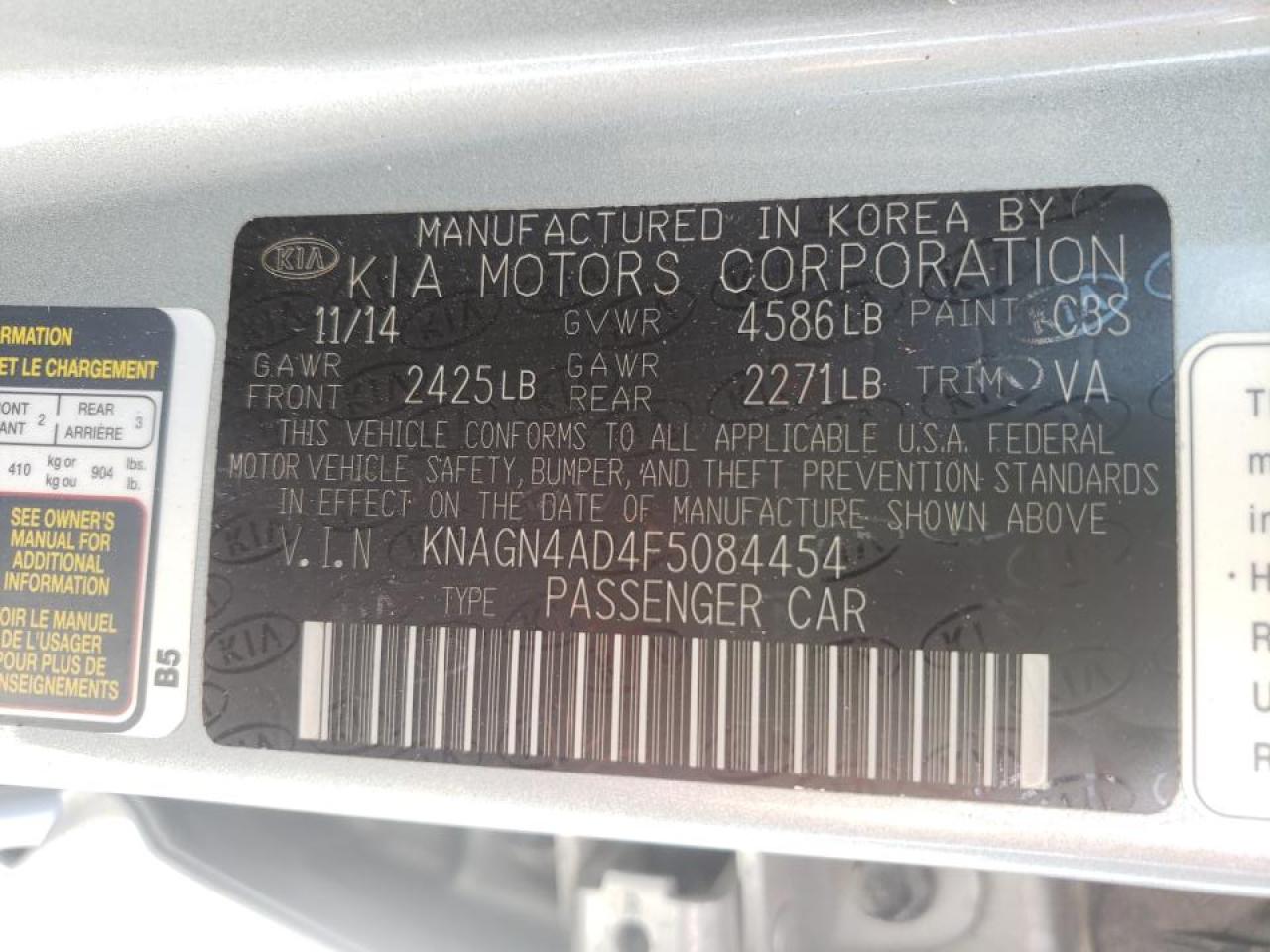 Photo 10 from auction – 2015 KIA OPTIMA HYB with VIN KNAGN4AD4F5084454