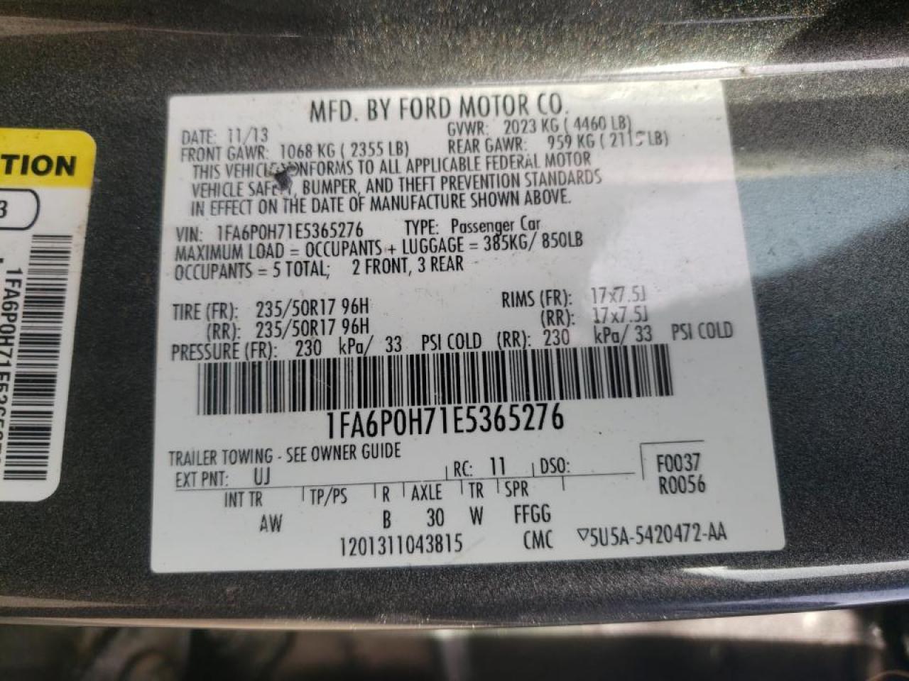 Photo 10 from auction – 2014 FORD FUSION SE with VIN 1FA6P0H71E5365276