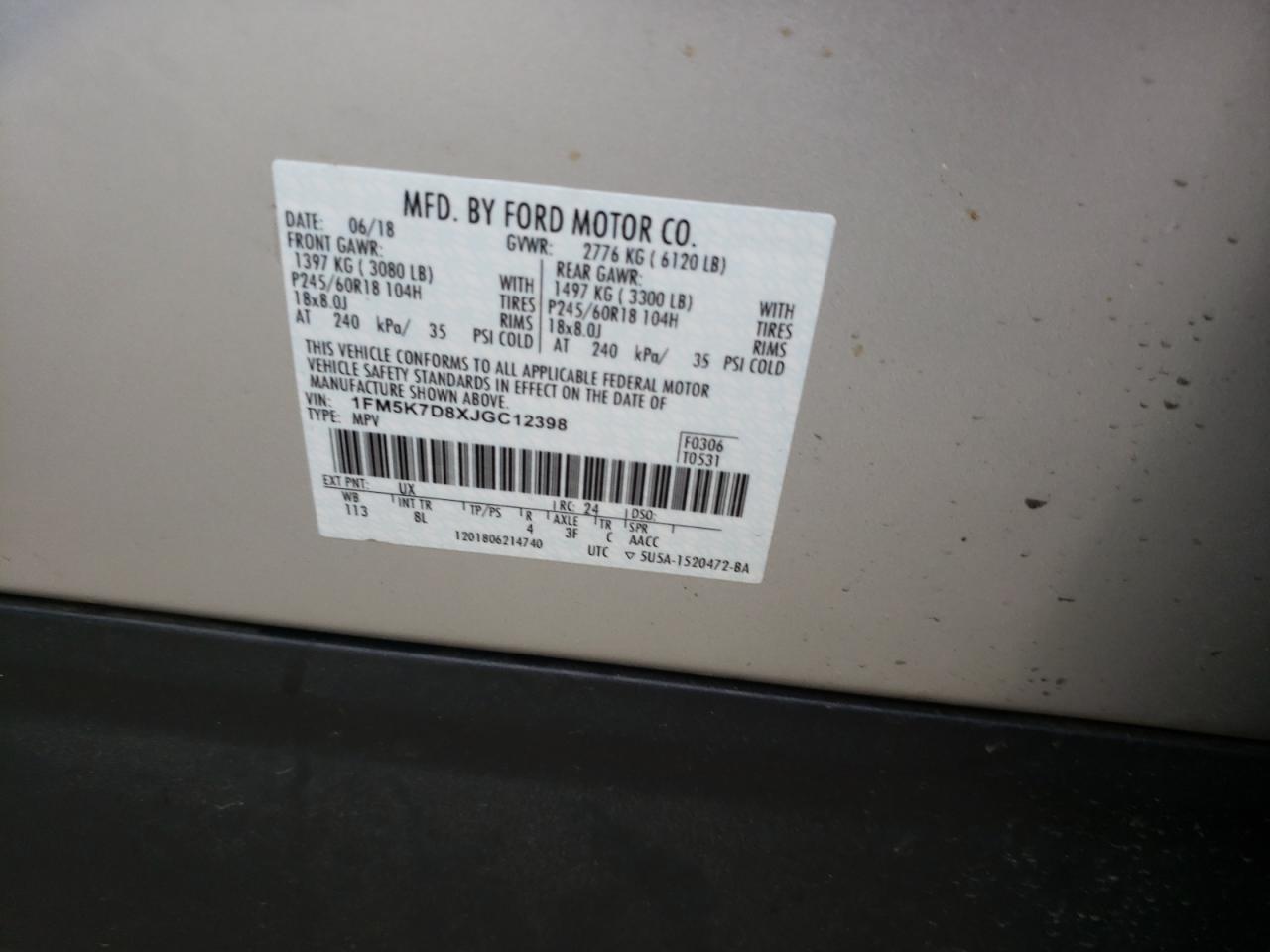 Photo 10 from auction – 2018 FORD EXPLORER X with VIN 1FM5K7D8XJGC12398