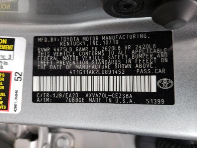 Photo 10 from auction – 2020 TOYOTA CAMRY SE with VIN 4T1G11AK2LU891452
