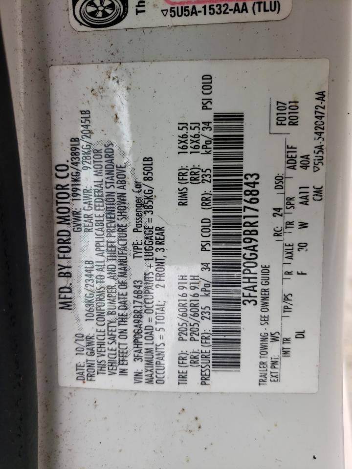 Photo 10 from auction – 2011 FORD FUSION with VIN 3FAHP0GA9BR176843