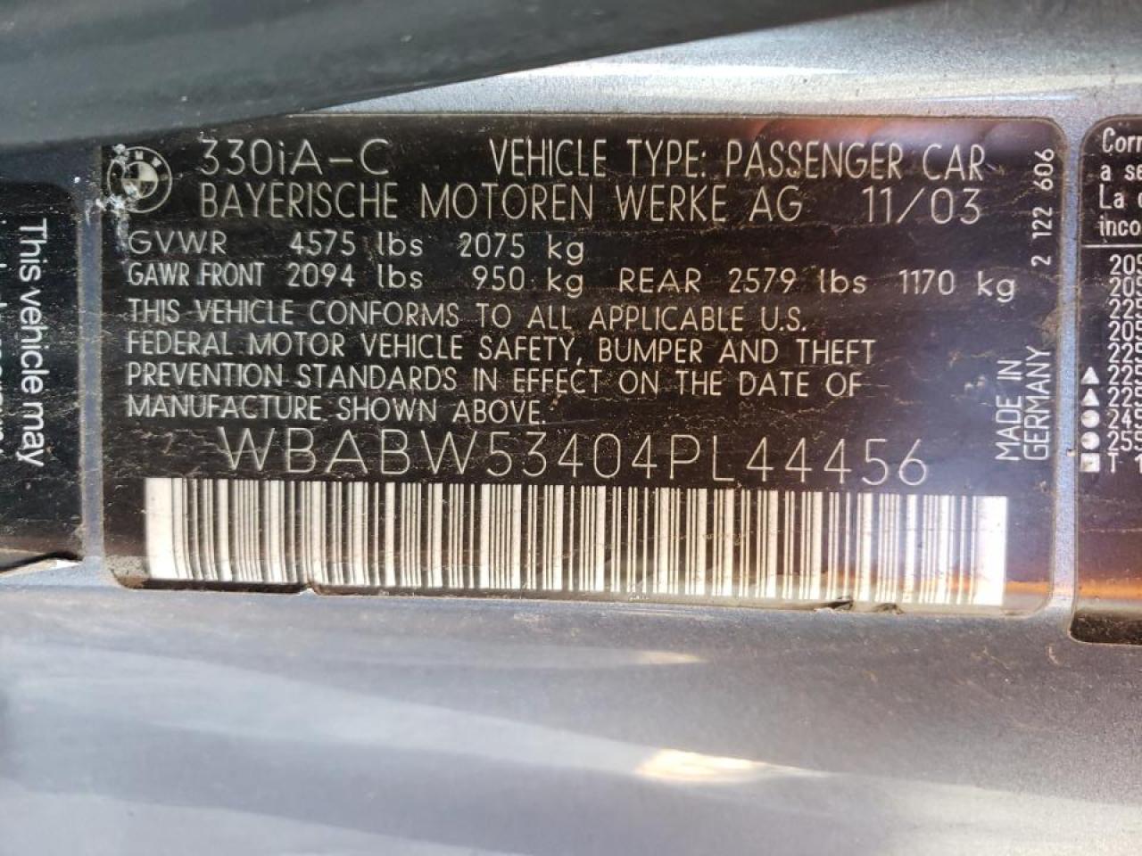 Photo 10 from auction – 2004 BMW 330 CI with VIN WBABW53404PL44456