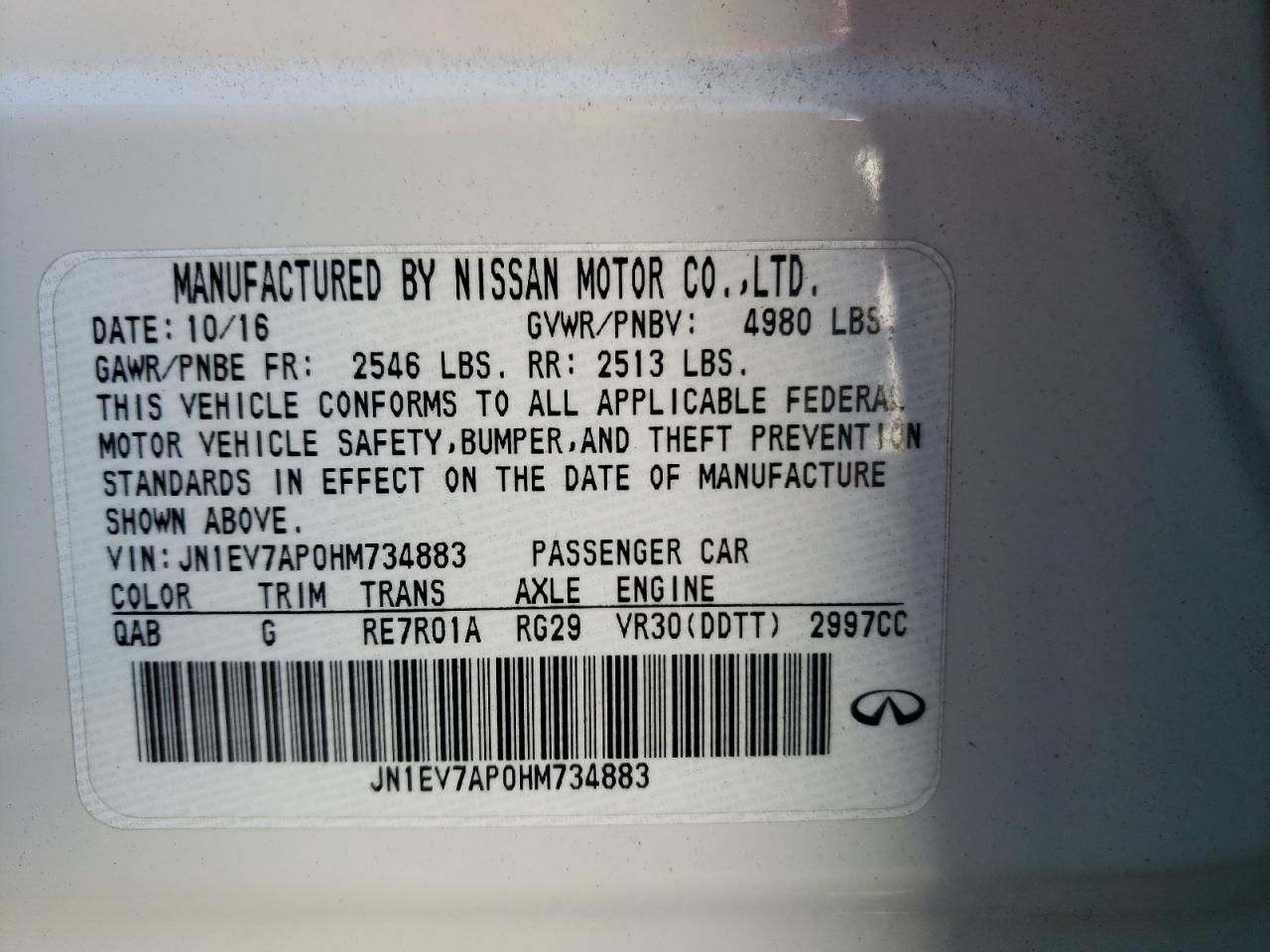 Photo 10 from auction – 2017 INFINITI Q50 PREMIU with VIN JN1EV7AP0HM734883