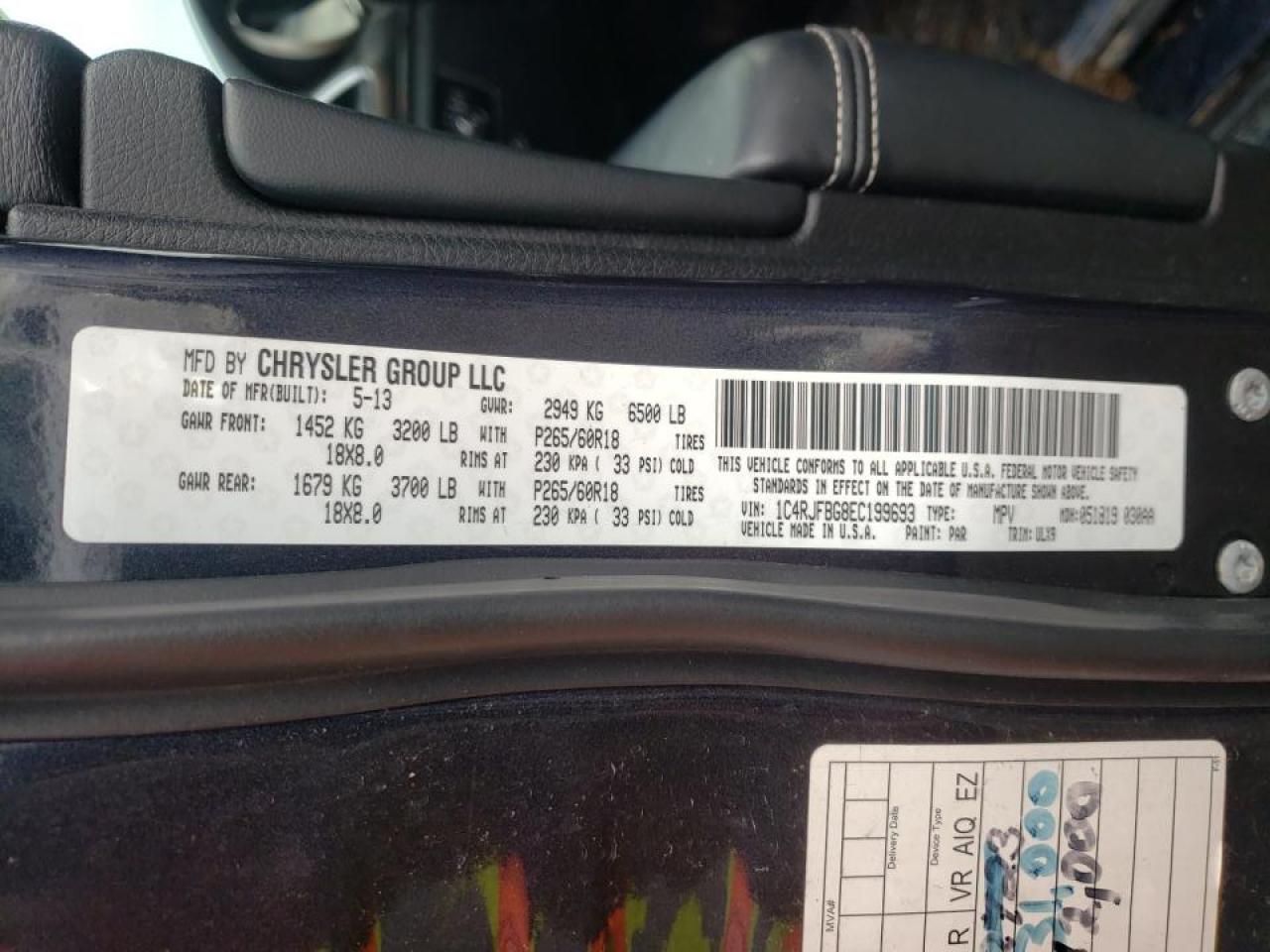 Photo 10 from auction – 2014 JEEP GRAND CHER with VIN 1C4RJFBG8EC199693