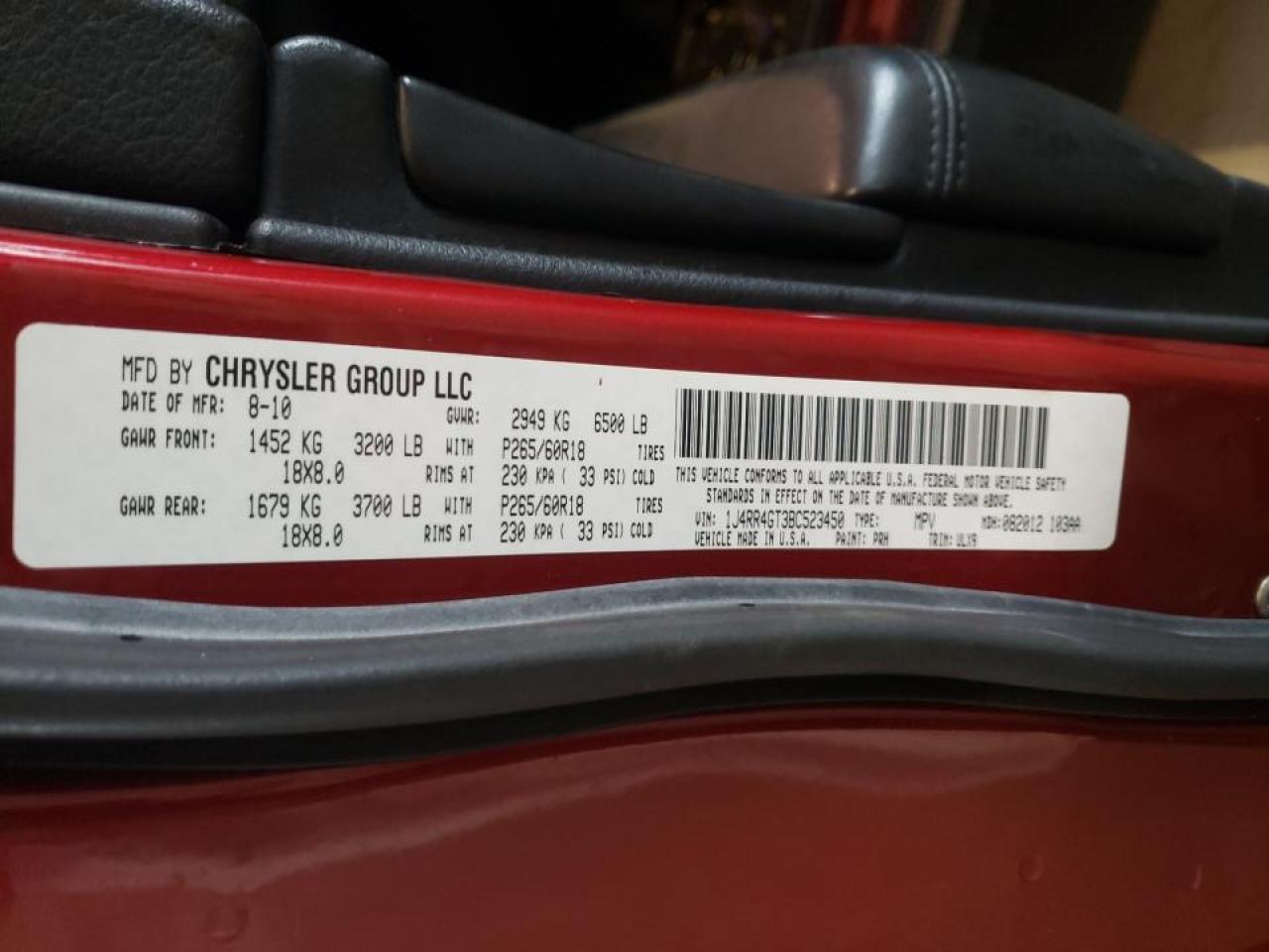Photo 10 from auction – 2011 JEEP GRAND CHER with VIN 1J4RR4GT3BC523450
