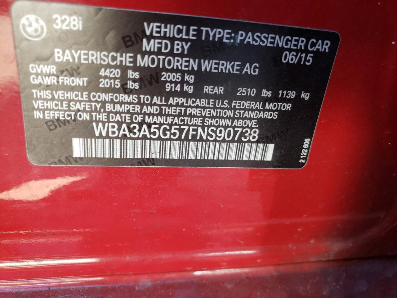 Photo 10 from auction – 2015 BMW 328 I with VIN WBA3A5G57FNS90738