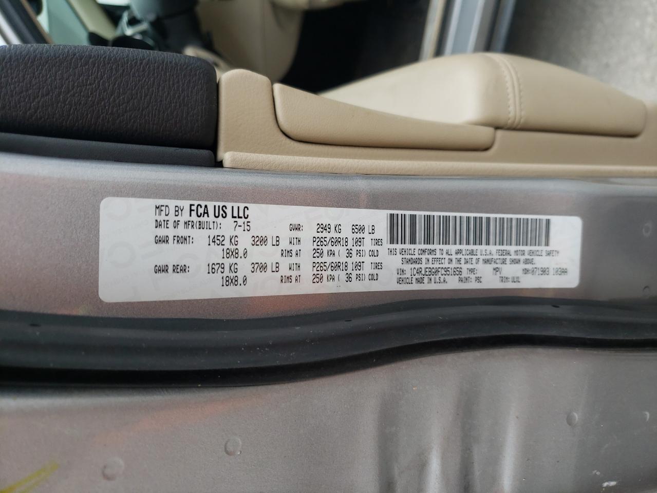 Photo 10 from auction – 2015 JEEP GRAND CHER with VIN 1C4RJEBG0FC951656