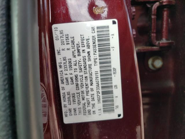Photo 10 from auction – 2010 HONDA ACCORD LX with VIN 1HGCP2F33AA079151