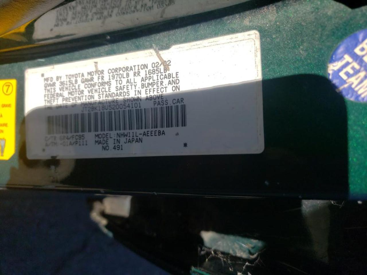 Photo 10 from auction – 2002 TOYOTA PRIUS with VIN JT2BK18U520054101