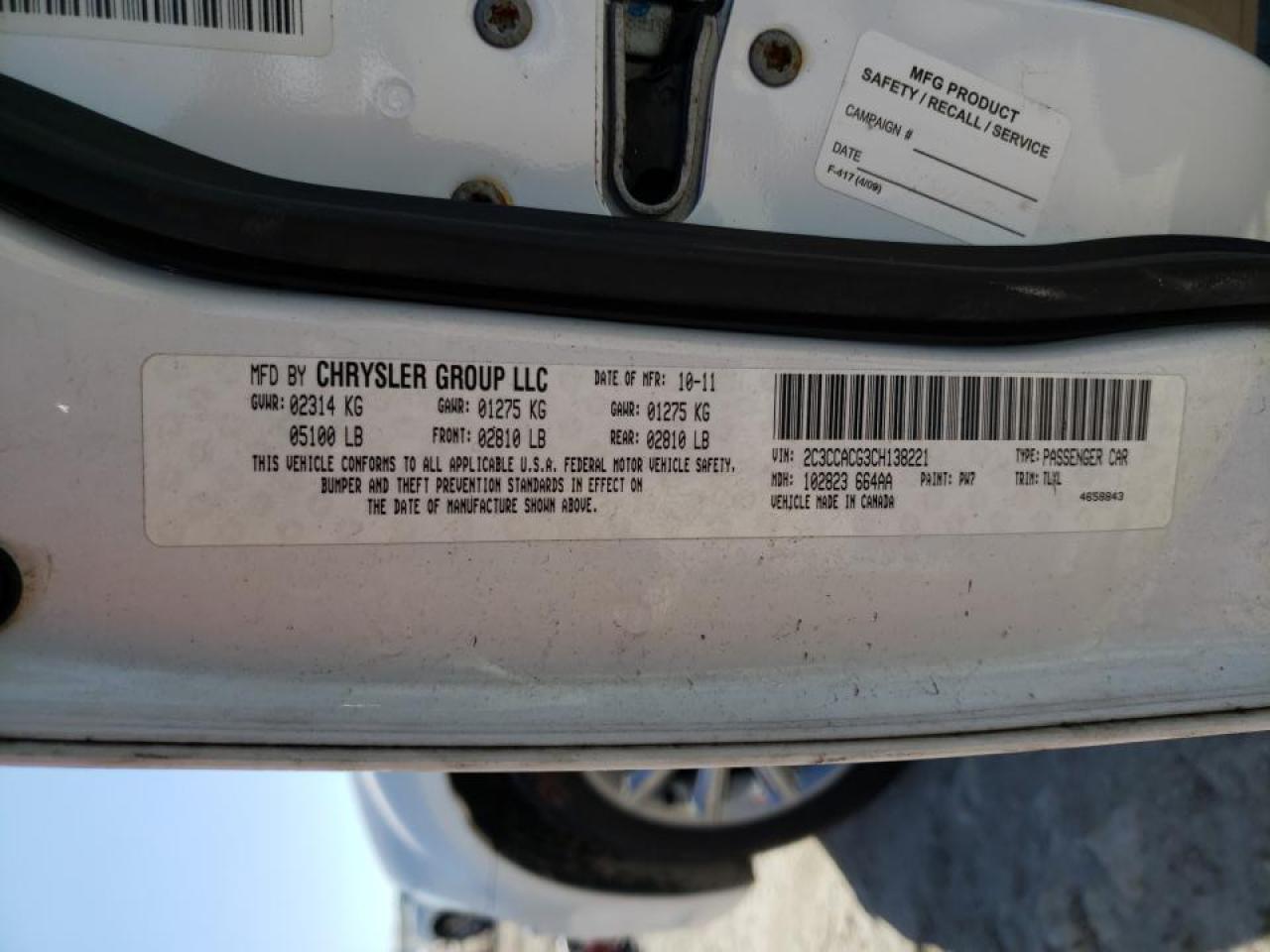 Photo 10 from auction – 2012 CHRYSLER 300 LIMITE with VIN 2C3CCACG3CH138221