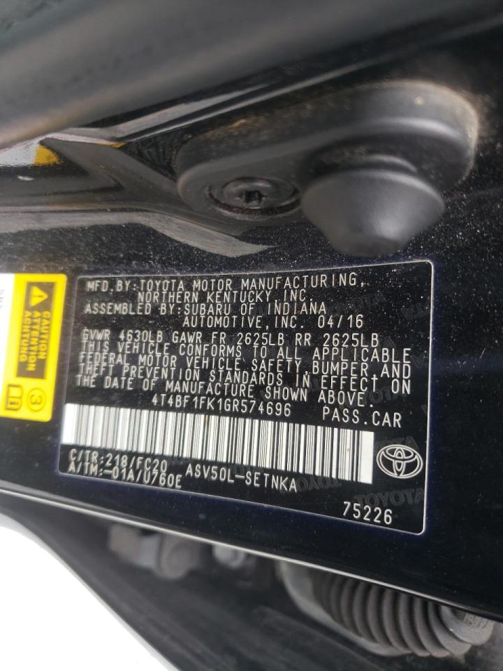 Photo 10 from auction – 2016 TOYOTA CAMRY LE with VIN 4T4BF1FK1GR574696