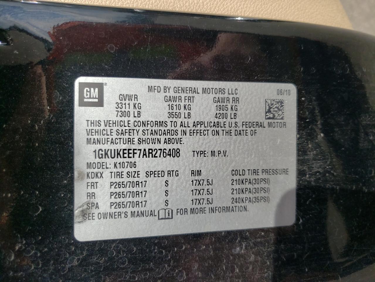 Photo 10 from auction – 2010 GMC YUKON DENA with VIN 1GKUKEEF7AR276408
