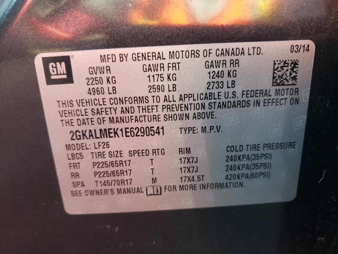 صورة رقم 10 من المزاد - 2014 GMC TERRAIN SL مع VIN 2GKALMEK1E6290541