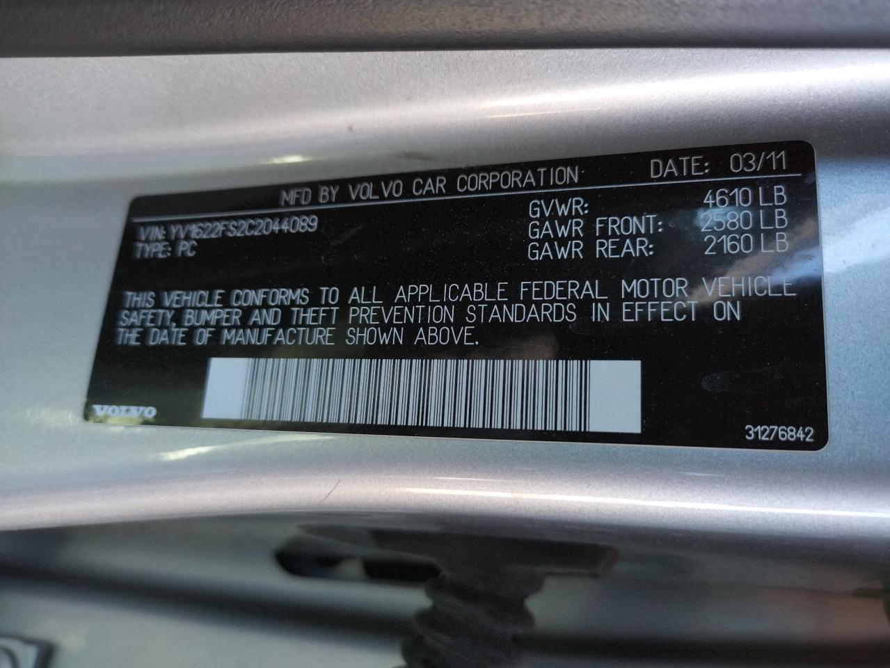 Zdjęcie 10 z aukcji – 2012 VOLVO S60 T5 z VIN YV1622FS2C2044089