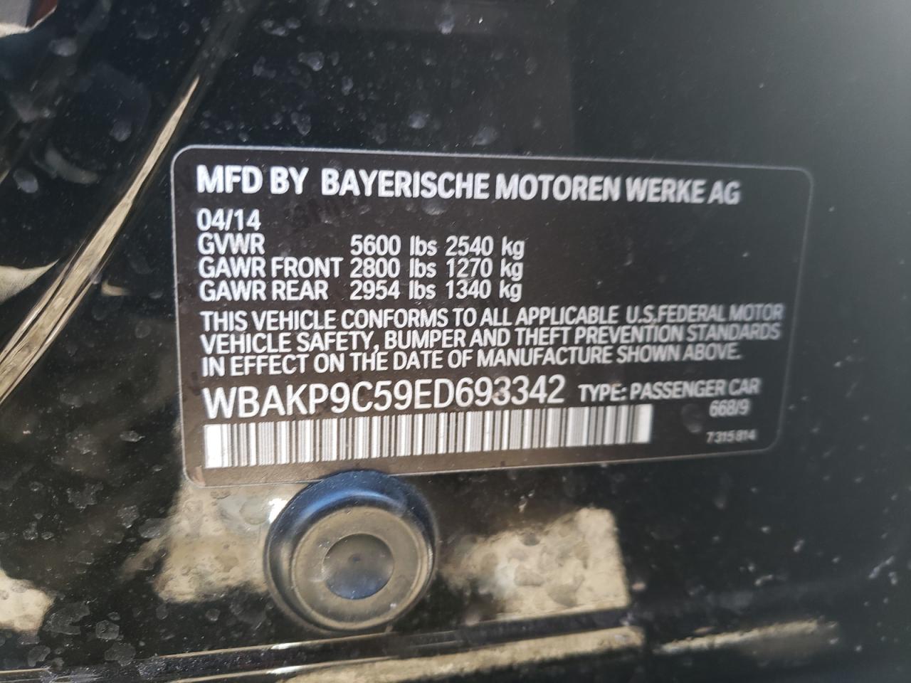 Photo 10 from auction – 2014 BMW 550 XI with VIN WBAKP9C59ED693342