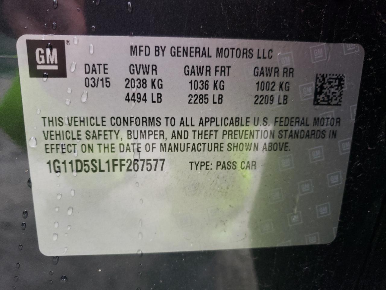 Photo 10 from auction – 2015 CHEVROLET MALIBU 2LT with VIN 1G11D5SL1FF267577