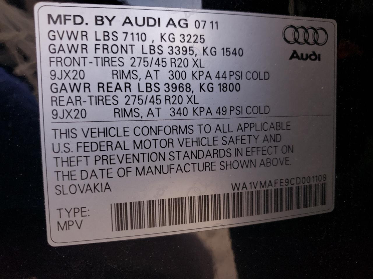 صورة رقم 10 من المزاد - 2012 AUDI Q7 PRESTIG مع VIN WA1VMAFE9CD001108