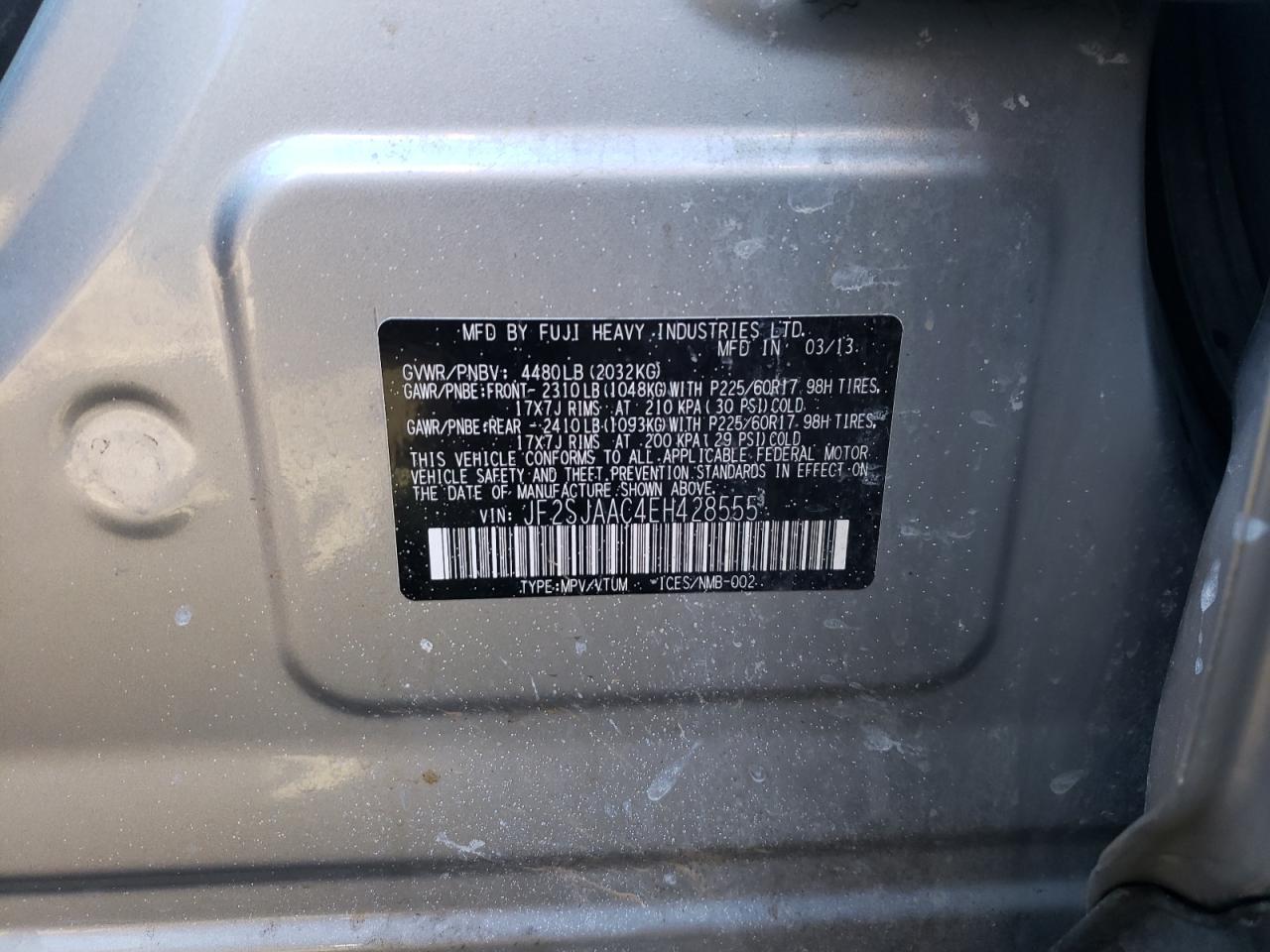 Photo 10 from auction – 2014 SUBARU FORESTER 2 with VIN JF2SJAAC4EH428555