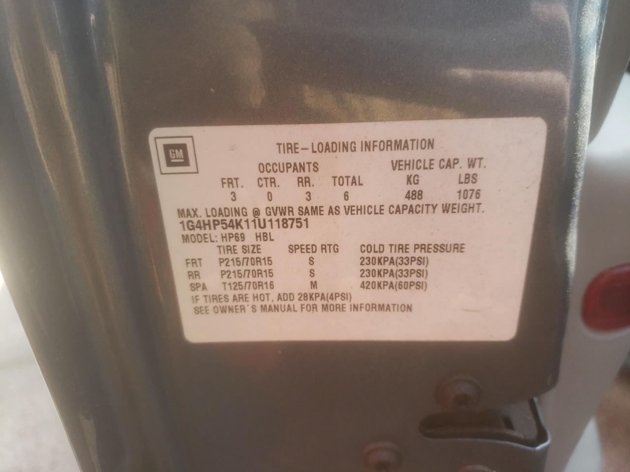 Photo 10 from auction – 2001 BUICK LESABRE CU with VIN 1G4HP54K11U118751