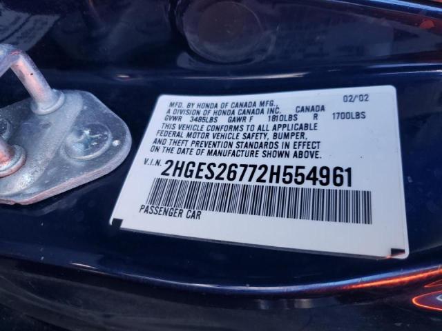 Photo 10 from auction – 2002 HONDA CIVIC EX with VIN 2HGES26772H554961