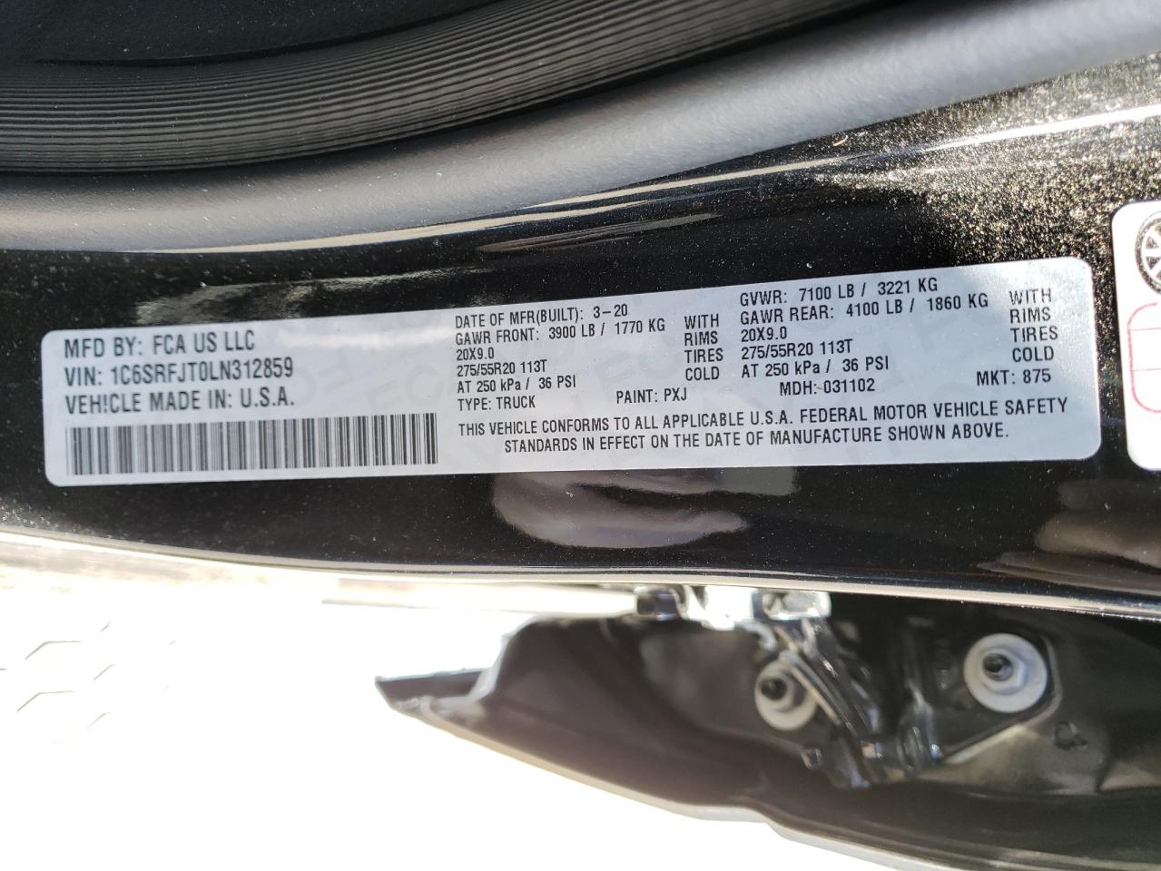 Photo 10 from auction – 2020 RAM 1500 LARAM with VIN 1C6SRFJT0LN312859
