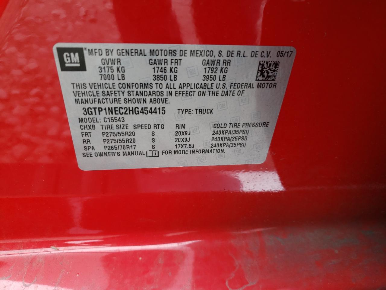 Photo 10 from auction – 2017 GMC SIERRA C15 with VIN 3GTP1NEC2HG454415