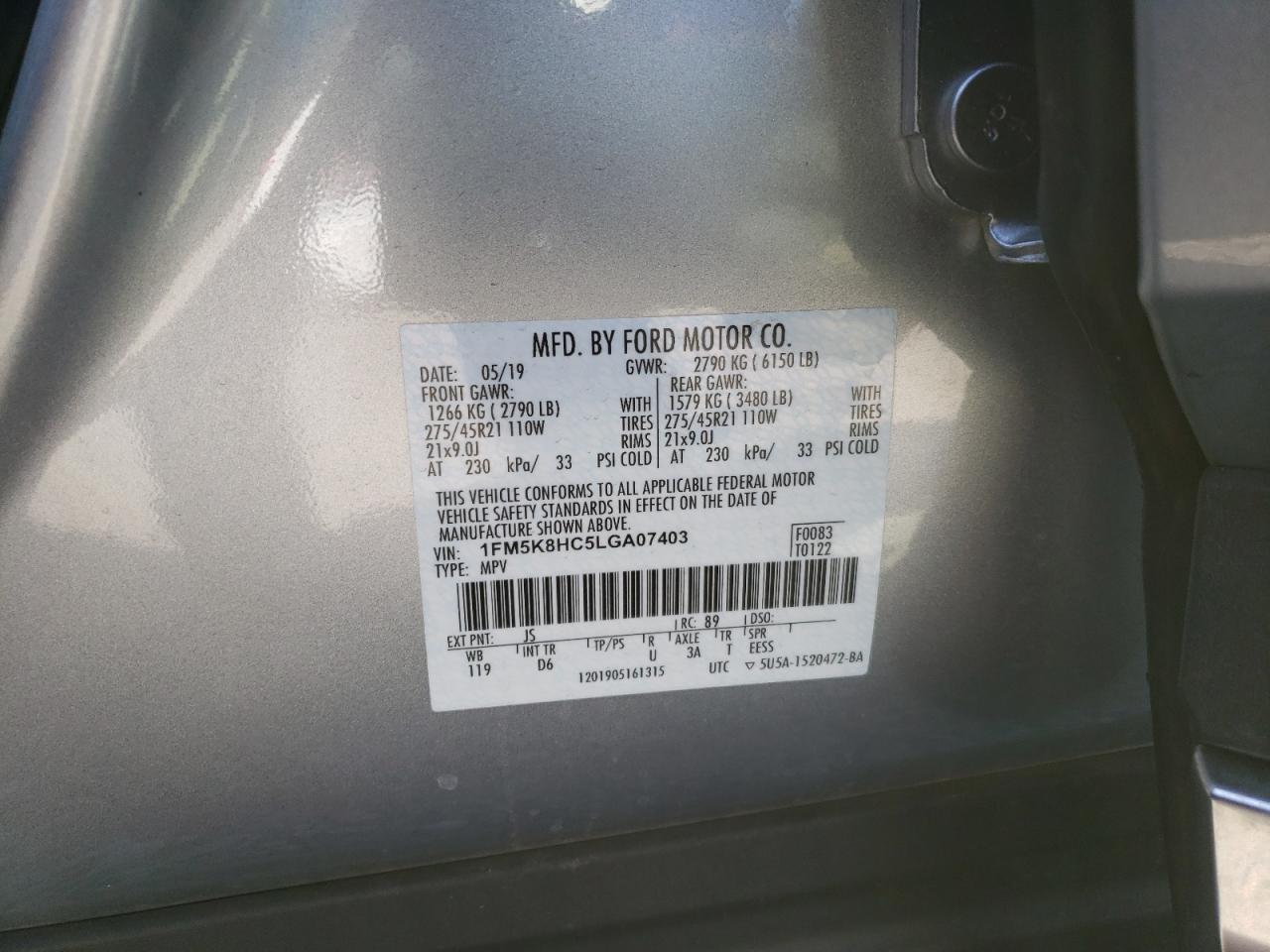 Photo 10 from auction – 2020 FORD EXPLORER P with VIN 1FM5K8HC5LGA07403