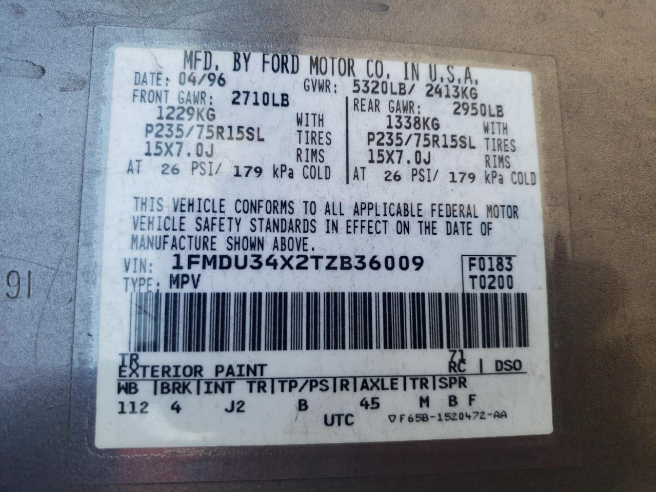 Photo 10 from auction – 1996 FORD EXPLORER with VIN 1FMDU34X2TZB36009