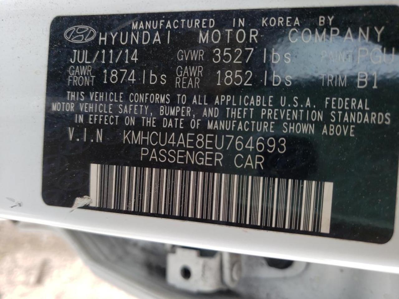 Photo 10 from auction – 2014 HYUNDAI ACCENT GLS with VIN KMHCU4AE8EU764693
