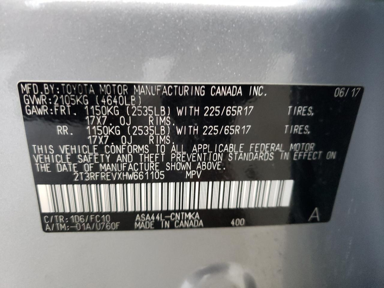Photo 10 from auction – 2017 TOYOTA RAV4 XLE with VIN 2T3RFREVXHW661105