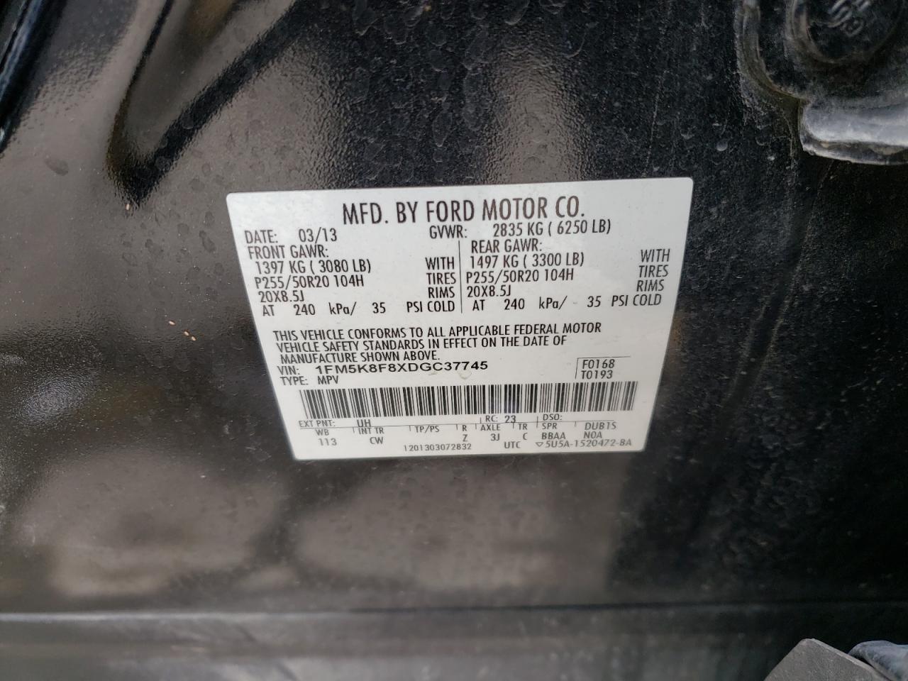 Photo 10 from auction – 2013 FORD EXPLORER L with VIN 1FM5K8F8XDGC37745