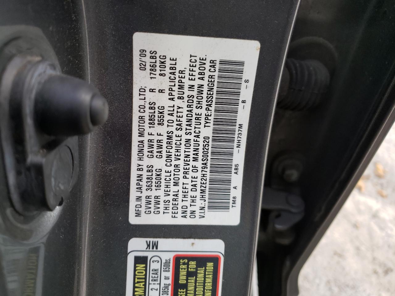 Photo 10 from auction – 2010 HONDA INSIGHT EX with VIN JHMZE2H79AS002520