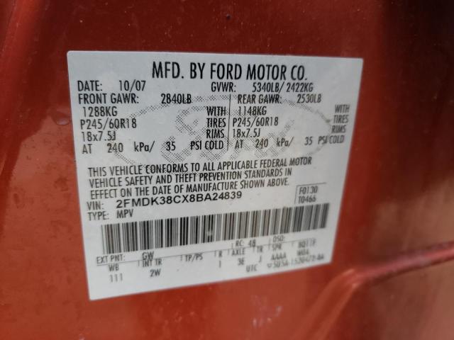 Photo 10 from auction – 2008 FORD EDGE SEL with VIN 2FMDK38CX8BA24839