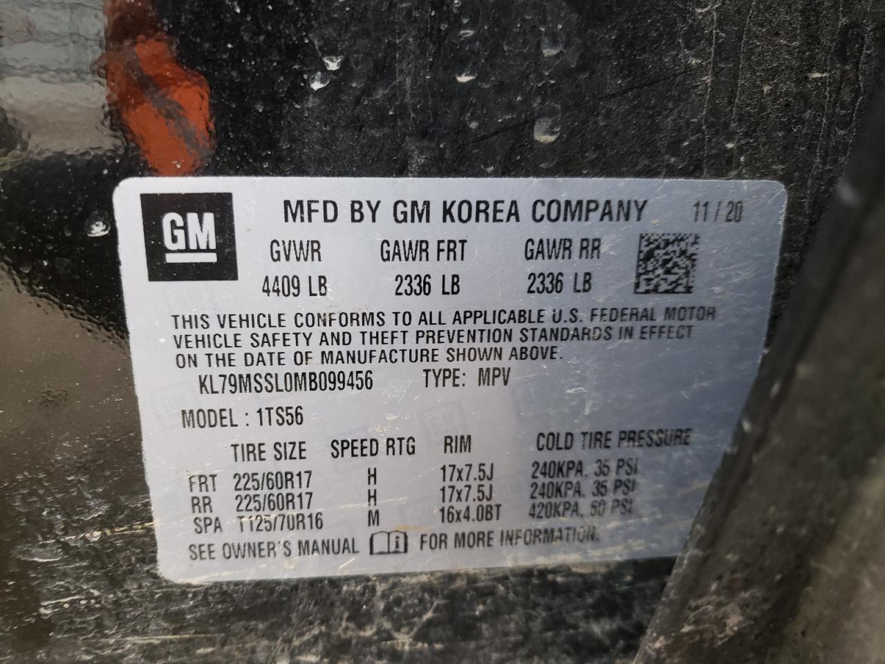 Photo 10 from auction – 2021 CHEVROLET TRAILBLAZE with VIN KL79MSSL0MB099456
