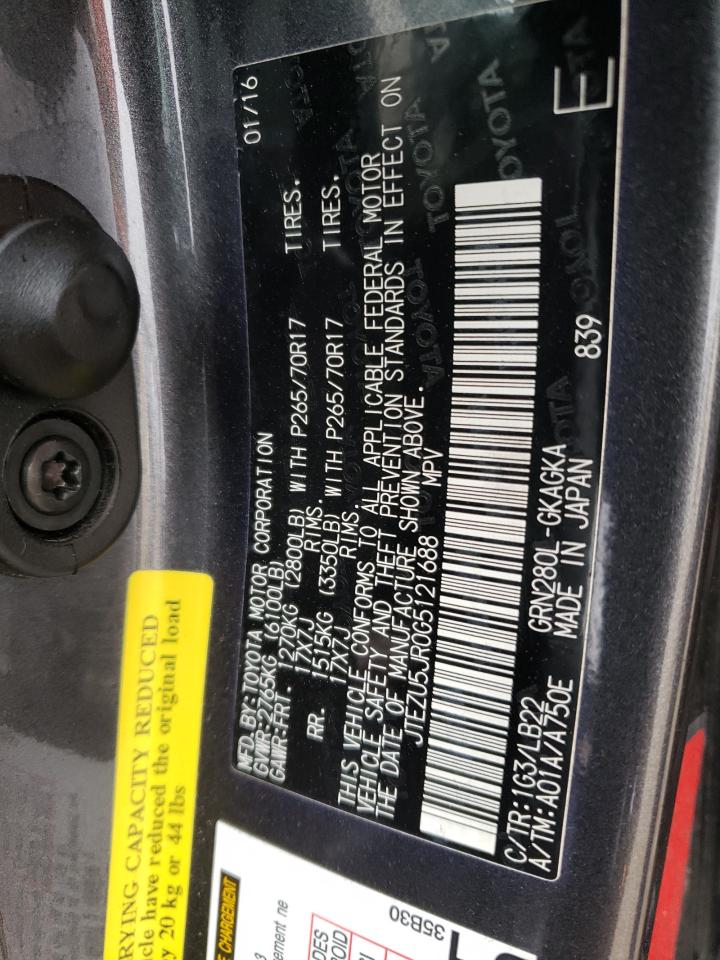 Photo 10 from auction – 2016 TOYOTA 4RUNNER SR with VIN JTEZU5JR0G5121688