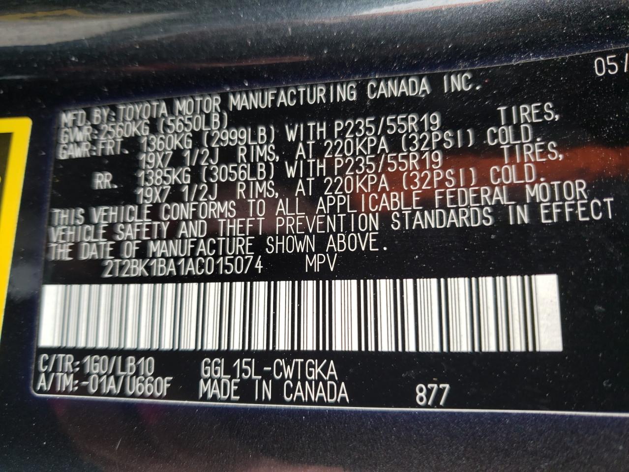 Photo 10 from auction – 2010 LEXUS RX 350 with VIN 2T2BK1BA1AC015074
